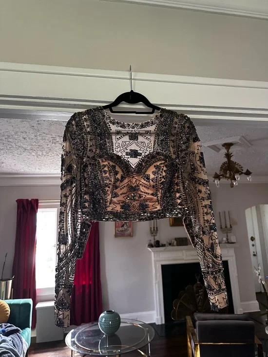 Prom Gown Sherri Hill 2 piece Navy Sequin 8 Mesh - Picture 5 of 8